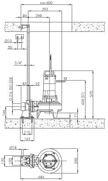 Погружной фекальный насос Hydropompe F N302T с термозащитой   с одноканальной крыльчаткой и с термозащитой