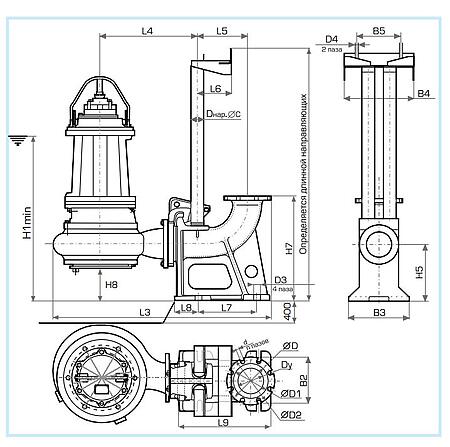 Погружной фекальный насос Иртыш ПФ2 200/220.214-11/4-116  из чугуна с двухканальным рабочим колесом и с захватом под опускное устройство
