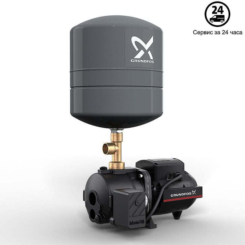 Самовсасывающая насосная установка с внешним эжектором Grundfos JPD   на базе насоса серии JPD с вертикальным баком 18 литров